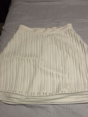 Women's White Lace-Trim A-Line Skirt